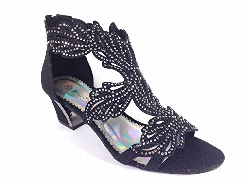 Lime03N Womens Open Toe Mid Heel Wedding Rhinestone Gladiator Sandal Wedge Shoes (9, Black)