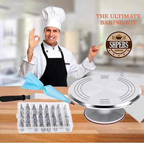 Cake Decorating Supplies For Beginners | Cake Decorating Kit Baking Supplies Set | Aluminum Rotating Turntable Stand | Frosting Piping Tips & Icing Bags | Smoother & Spatula, Frosting & Pastry Tools - Thumbnail 5
