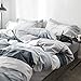 OREISE Duvet Cover Set King Size 100% Cotton Soft Bedding Set Gray Blue White Printed Striped Style,3Piece (1 Duvet Cover + 2 Pillowcase),Comfortable Luxurious