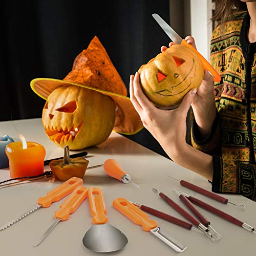 HuaQi Halloween Pumpkin Carving Kit, Halloween Heavy Duty Stainless Steel Pumpkin Carving Tools with Carrying Case