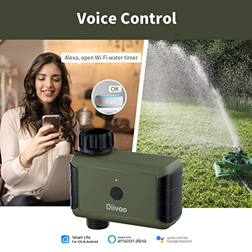 Diivoo - Temporizador de agua WiFi para manguera de jardín, temporizador de riego inteligente con hub, hasta 20 horarios de riego separados, compatible con Alexa y Google Home