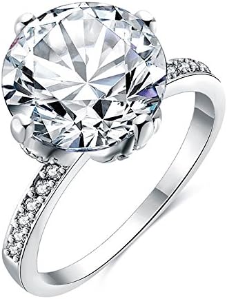 White Gold Plated 4 Ct CZ Halo Solitaire Engagement Ring Pave Wedding Band Size 8