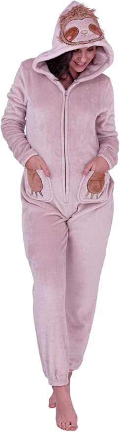 hooded sloth fleece jumpsuit