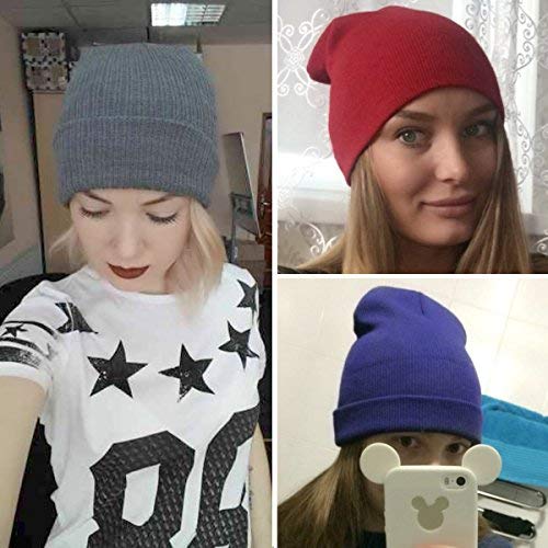 Slouchy Beanie Casual Knitted Winter Hat Cuffed Plain Warm Cap Pure Color Simple Skull Cap for Women Men (Medium, Green)