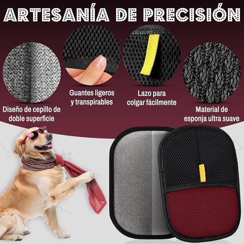 RUBALN® ️ Pet Hair Removal, Glove Hair Remover Glove + Hook Hanger Gift for Dog Cat Hairs, Pet Hair Remover, Reusable Glove, Daily Use (Red)