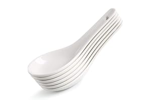 Ceramic Soup Spoons, 6-Piece Asian Ceramic Spoons Bone Chinese Soup Spoons Set Proper, White Ceramic Dessert Spoons Chinese S