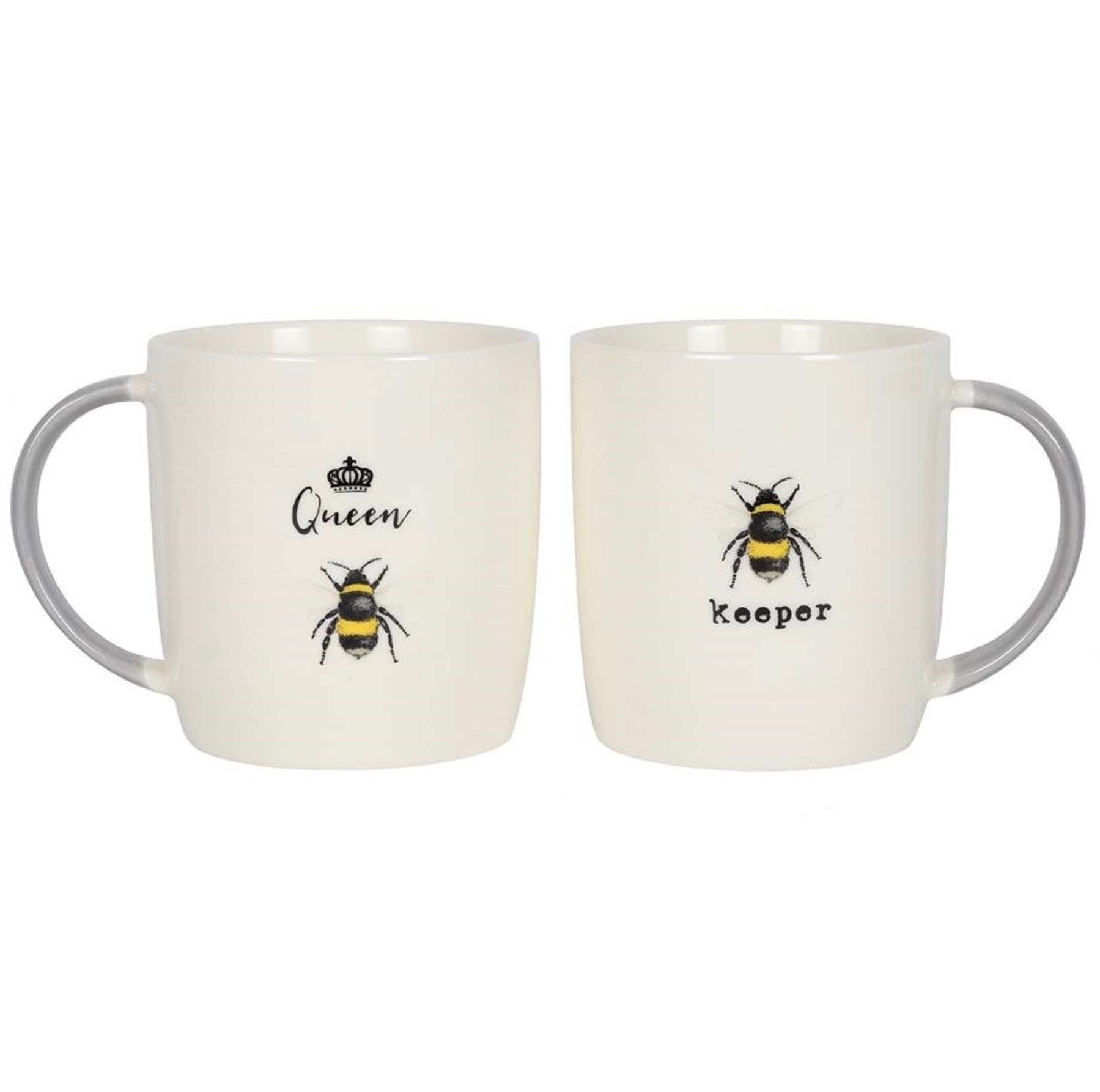 Jones DP_41538 Mug Set | Queen Bee Keeper | H9cm x W11cm x D11cm | Pack of 2, Cream
