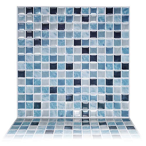 Tic Tac Tiles - 12" x 12" Premium Anti Mold Peel and Stick Wall Tile in Square Sea Breeze (10 Sheets) - Thumbnail 7