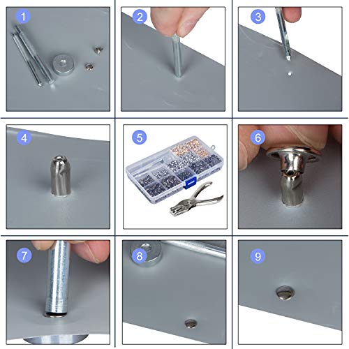 HOMEIDOL 480 Sets 3 Sizes Leather Rivets Double Cap Rivet Tubular Metal Studs with 4 Fixing Set Tools for DIY Leather Craft, 4 Colors (Gold, Silver and Bronze, Gunmetal)
