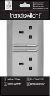 Trendi Switch 2 Gang 13A Plug Socket Steel ART-SKT213L Screwless Faceplate view 2