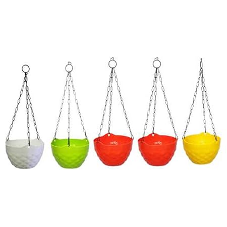 Abasr Diamond Hanging Flower Pot / Plant Container - Pack of 5 with Chains (Blue, Plastic)