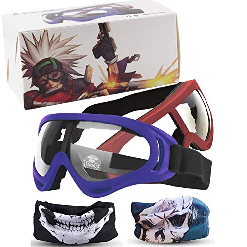 POKONBOY 2-Pack Adjustable Blaster Face Masks Compatible Nerf Guns N-Strike Elite Series (2 Vision Glasses, 2 Face Tubes ) (Red+Blue)