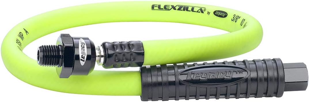 Flexzilla Ball Swivel Whip Air Hose, 3/8 in. x 4 ft. (1/4 in. MNPT Ball Swivel x 1/4 in. FNPT Ends), Heavy Duty, Lightweight, Hybrid, ZillaGreen - HFZ3804YW2B: Automotive