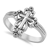VE-01090 Sterling Silver Victorian Style Cross Band Ring