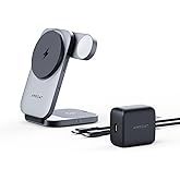 AMEGAT 3 in 1 Charging Station, MagFusion Z Foldable Qi2 Certified 15W Wireless Charger Stand Compatible with MagSafe for iPhone 17/16/15/14/13/12, Apple Watch, AirPods (30W PD Charger Included)