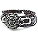 KONOV Mens Womens Leather Bracelet, Fleur De Lis Charm Bangle, Fit 7-9 inch, Brown