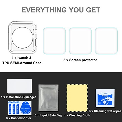 Apple series 3 screen protector 42mm (42mm Series 3/2/1 Compatibleï¼Œ3-Pack) Alook LiquidSkin Full Coverage Bubble-Free Screen Protector for Apple Watch Clear HD Protective Film