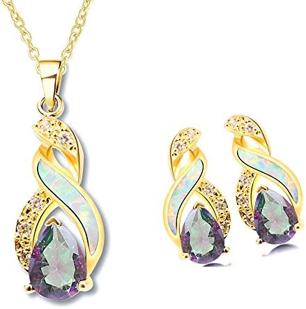 Sinlifu Rainbow Mystic Topaz Earrings Fire Blue White Opal with Fire Blue White Opal Design