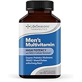 LifeSeasons Men's Multivitamin – High Potency with 21 Vitamins & Minerals, PureWay-C®, NAD+, Active B-Vitamins, TRAACS® Chelates, enXtra® for Energy, Probiotics & Mushrooms – 120 Veg Capsules