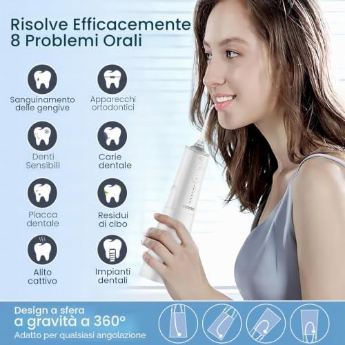 Irrigatore orale senza fili, pulitore elettrico Vimmk, doccia dentale, 5 modalità e 8 ugelli USB-C ricaricabile, IPX7, impermeabile (beige)