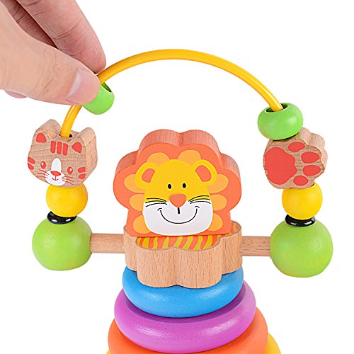 image for KAJA Wooden Rainbow Stacker Baby Ring Stacking Up Toys Blocks Stacker 