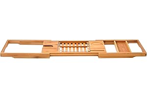Teak Wood Bathtub Tray with Adjustable Size for Holding and Phone Featuring Design Multi Expandable Purpose Storage Shelf Tea