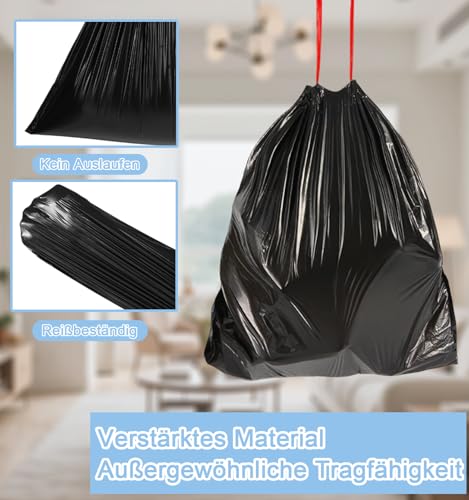 XIYOO Bin Liners 35 L with Drawstring Black Rubbish Bags Tear-Resistant Bin Bags Pack of 50 Bin Bags with Carry Handle