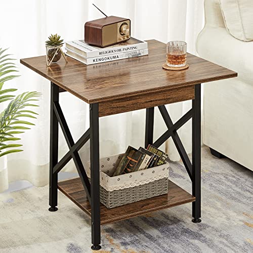 GreenForest End Table 24 inch Industrial Design Large Side Table with Storage Shelf for Living