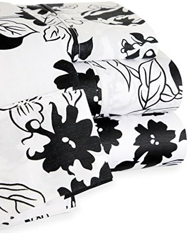 Trade Linker 200 Thread Count Floral Sheet Set, King, Black/White