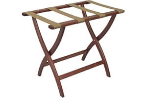 Wooden Mallet® Designer Curve Leg Luggage Rack, Tan Straps, Mahogany