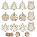 42 Pcs 3 Size Christmas Wood Slices Blank Wooden Bauble Tree Owl Snowflake Cutouts and Natural Wood Circles Slice Ornaments with Holes and 30 Yards Twine String for Holiday Season Hanging Sign Decor