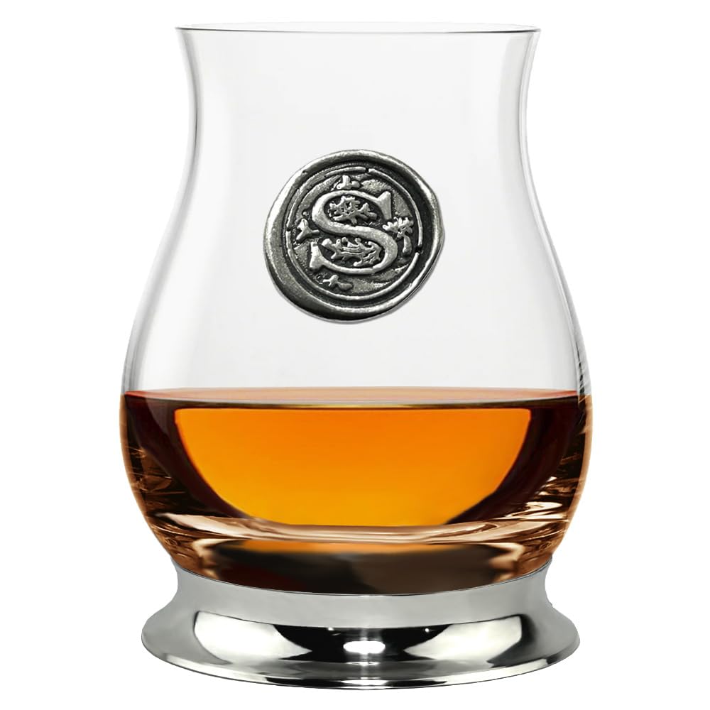 English Pewter Company Glencairn Personalised Whisky Mixer Glass with Monogram Initial - Unique Gifts for Men - with Your Choice of Initial 350ml [WGP119] (S)