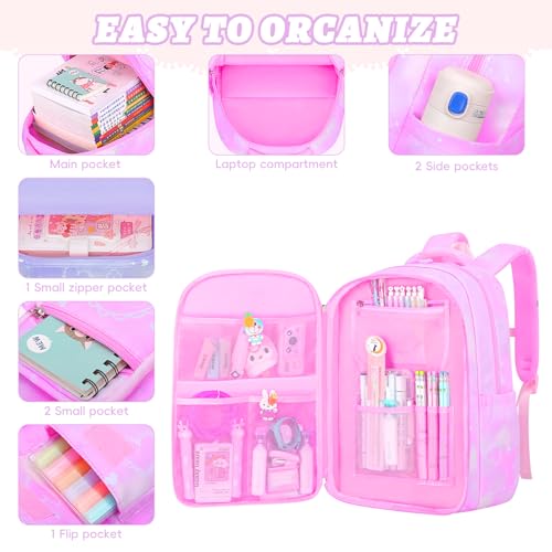 Amythe Set of 3 Teen Girls School Bag | School Bag Lunch Bag Pencil Case School Travel 15.6 Inches Portable Purple