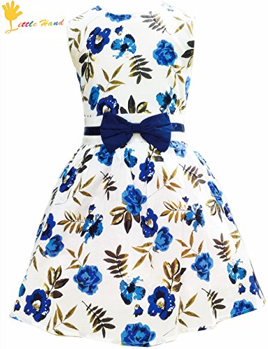 Little Girls Dresses Floral Dress Roses Printed with Bowknot Sleeveless Casual Dress for Toddler 3-4Y