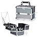 Joligrace Makeup Train Case Modern Style Cosmetic Box Organizer Key Lock 2 Trays Jewelry Storage with Mirror (Black-Silver)