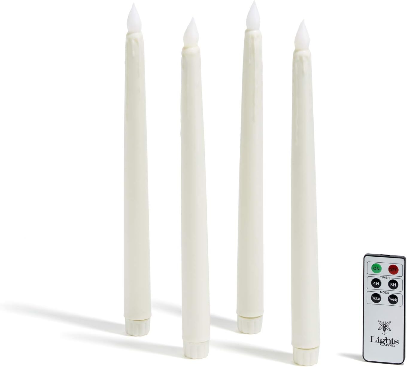 Flameless Taper Candles with Remote 10 Inch, Battery Operated, Ivory