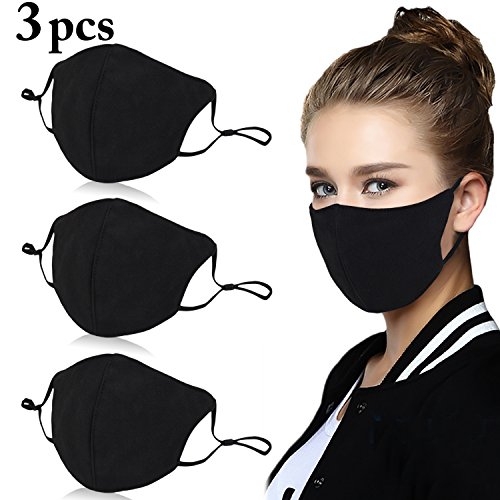 Aniwon 3 Pack Unisex Mouth Mask Adjustable Anti Dust Face Mouth Mask,Black Cotton Face Mask for Cycling Camping Travel - Thumbnail 3