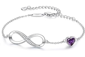 CDE Infinity Heart Birthstone Charm Link Bracelet for Women 925 Sterling Silver Adjustable Mother's Day Christmas Day Gift Anniversary Birthday Jewelry for Wife Girlfriend Her