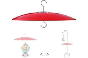 HOLAHOMA 13" Glass Rain Guard for Bird Feeder Outdoors - Baffle on Shepherd Pole or S Hook Hanging - Large Weather Guard Protective Dome - Red (Dia. 33CM)