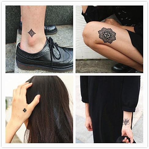 GIFT!!New Tastto 6 Sheets Body Paints Temporary Tattoos White and Black Lace Stickers for Girls and Women with GIFT