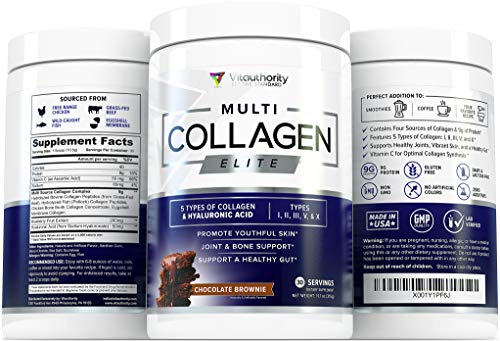 Multi Collagen Elite Chocolate Brownie Collagen Protein Powder: Multiple Source Grass-Fed Hydrolyzed Collagen Peptides with Vitamin C and Hyaluronic Acid, Types I II III V X, Anti-Aging Powder, 30srv - Thumbnail 7