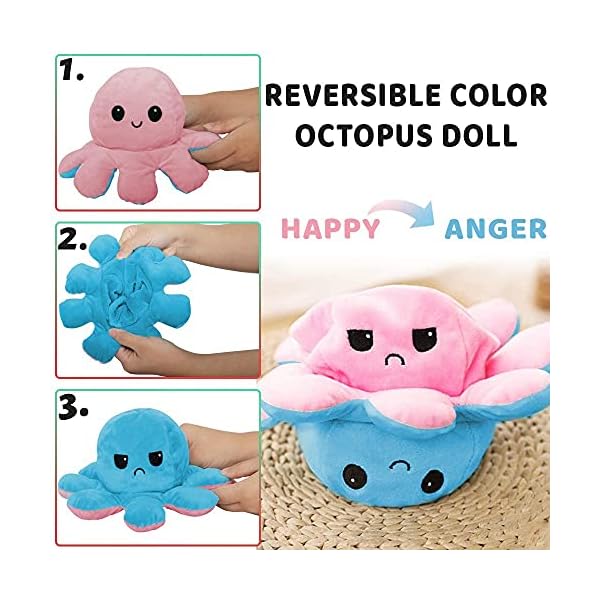 LENDOO Reversible Octopus Double-Sided Flip Soft Toys, Octopus Plush Cute Mini Octopus Stuffed Animals Doll Creative Toy Gifts for Kids/Girls&Boys/Friends (PINK+LIGHTGREEN)
