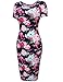 Hotouch Women Floral Slim Fit Bodycon Midi Dress Short Sleeve Sheath Pencil Dress Navy Blue L