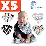 Papaloo 5 Bandana Drool Bibs kit For Boys And Girls - Keep Babies Clean And Warm - Reusable Resource For Your Daily Baby Care Needs - 100% Cotton - Machine Washable -for your 3 To 24 month old infant