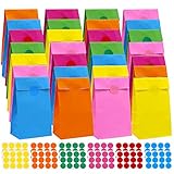 Cooraby 60 Pieces Mini Kraft Paper Bags Flat Bottom Party Bags Grocery Bags with 144 Pieces Stickers for Birthday Tea Wedding Party Supplies