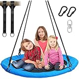 Trekassy 700lb 40 Inch Saucer Tree Swing for Kids Adults 900D Oxford Waterproof with Swivel, 2pcs 10ft Tree Hanging Straps, Steel Frame and Adjustable Ropes--Blue