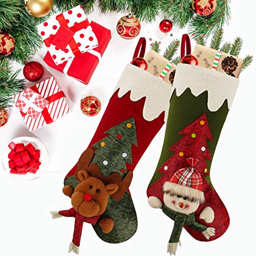Dreampark Christmas Stockings, 3 Pcs Big Xmas Stockings Santa Snowman Reindeer Character for Holiday Home Decor Xmas Tree Decorations and Party Supplies (Style 5)