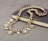 Buyinhouse Creative Golden Plated Fashion Style Rhinestones Rivets Pendant Short Style Chain Necklace