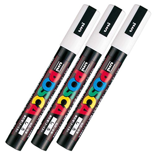 Uni Posca Paint Marker Pen PC-5M , Midium Point, White Ink, Value Set of 3