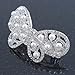 Bridal Wedding Prom Silver Tone Simulated Pearl Diamante 'Asymmetrical Butterfly' Barrette Hair Clip Grip - 65mm Across